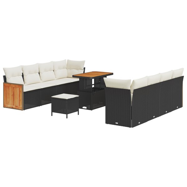 vidaXL Ensemble de canapé de jardin 11 pièces avec coussins noir poly rotin acacia