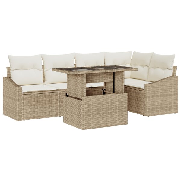 vidaXL Ensemble de canapé de jardin 6 pièces avec coussins Beige Poly Rotin