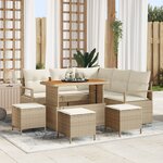 Ensemble de canapé de jardin 9 pièces avec coussins Beige Poly Ratta Acacia
