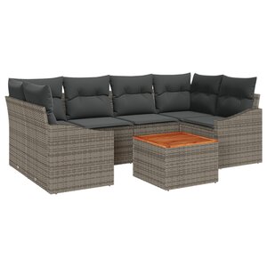 vidaXL Ensemble de canapé de jardin 7 pièces avec coussins gris en poly rattan et acacia