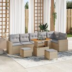 Ensemble de Canapé de Jardin vidaXL 9 Pièces avec Coussins Beige Poly Rattan Acacia