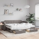 vidaXL Lit de jour avec gigogne et tiroirs taupe 100x200 cm tissu