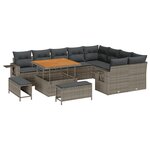 Ensemble de Canapé de Jardin de 12 Pièces avec Coussins Gris Rattan Poly Acacia