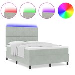 Lit Box Spring vidaXL avec Matelas & Lumière LED Gris clair 160x200 cm Velours