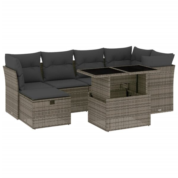 vidaXL Salon de jardin avec coussins 7 Pièces gris résine tressée