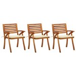vidaXL Chaises à manger de jardin avec coussins lot de 3 Acacia massif