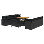 Ensemble de canapé de jardin 11 pièces avec coussins noir poly rattan acacia