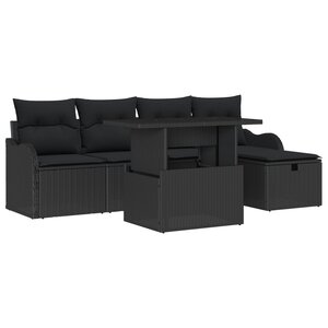 Ensemble de Canapés de Jardin de 6 Pièces avec Coussins Noir Rattan Poly