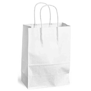 Sac à poignées torsadées kraft 80g taille xs 24x8x18cm blanc x 20 mailmedia