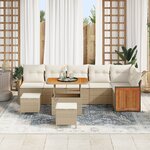 Ensemble de canapé de jardin 9 pièces avec coussins beige en rotin synthétique