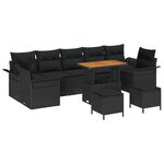 Set de canapé de jardin vidaXL 10 pièces avec coussins en rotin poly noir acacia