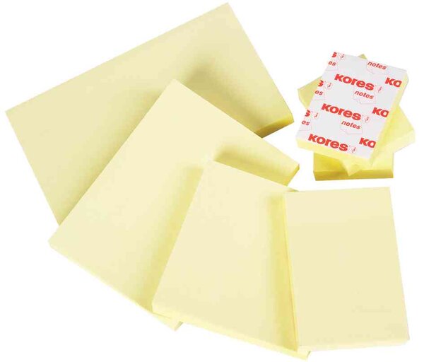 Bloc 100 f Notes autocollantes Repositionnables 51x76 mm Jaune KORES