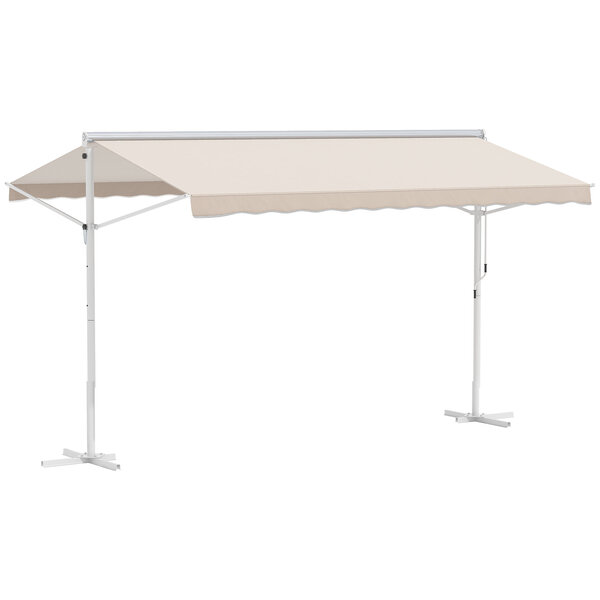 Store double pente manuel rétractable inclinaison réglable métal époxy blanc polyester imperméabilisé anti-UV beige dim. 3 95L x 2 98l x 2 55H m
