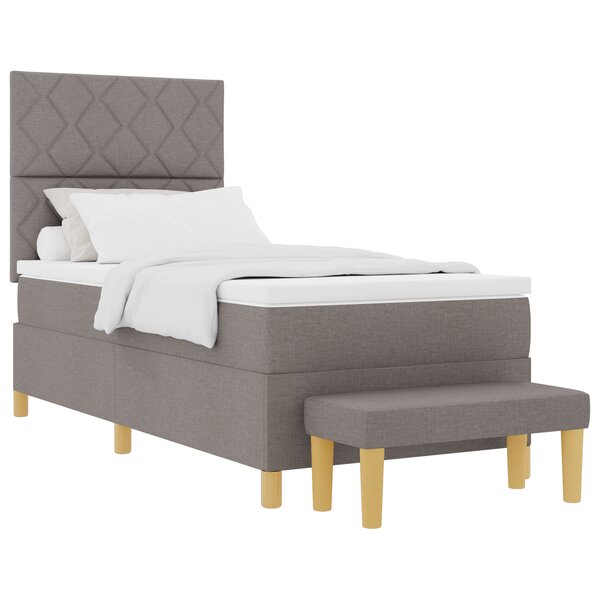 vidaXL Lit à ressorts avec matelas et banc taupe 90x200 cm tissu