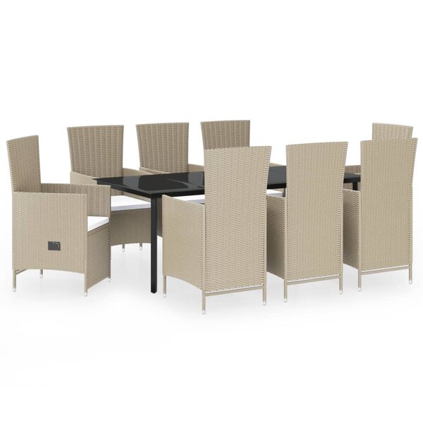 vidaXL Ensemble de salle à manger de jardin avec coussins 9 Pièces Beige