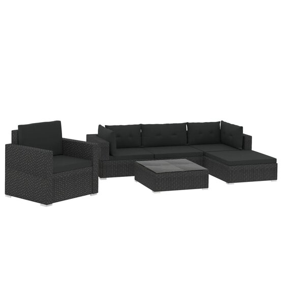 Salon de jardin meuble d'extérieur ensemble de mobilier 6 pièces avec coussins résine tressée noir 02_0016940