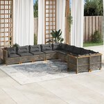 vidaXL Salon de jardin avec coussins 10 Pièces gris résine tressée