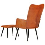 vidaXL Chaise à oreilles avec repose-pied Brun roux Cuir véritable