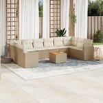 vidaXL Salon de jardin 11 Pièces avec coussins beige résine tressée