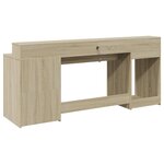 Bureau table poste de travail meuble d'ordinateur informatique étude avec lumières LED chêne sonoma bois d'ingénierie brun 02_0023425