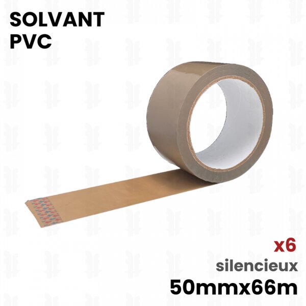 6x rubans adhésifs Havane PVC 32µ solvant 50mm x 66m
