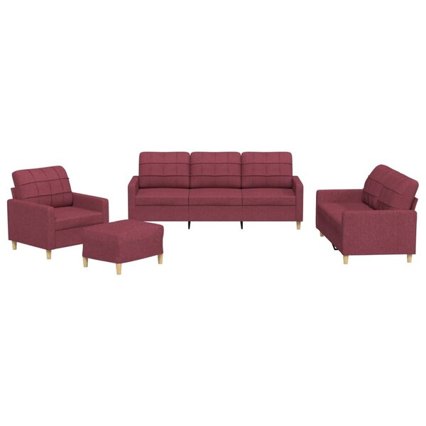 vidaXL Ensemble de canapés 4 Pièces avec coussins Rouge bordeaux Tissu
