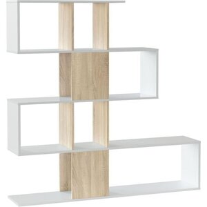 Bibliotheque étagere ZIGZAG - chêne et blanc - 3 niveaux - 145 x 145 x 28 cm