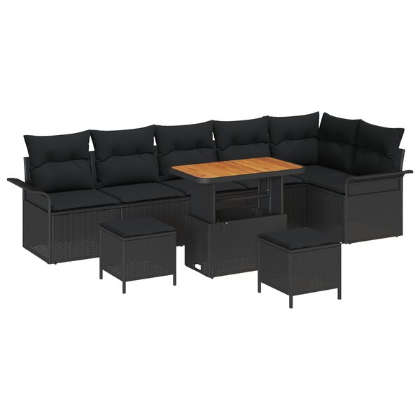 Ensemble de 9 Pièces de Sofas de Jardin avec Coussins Noir en Rattan Poly Acacia
