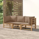 vidaXL Salon de jardin 3 Pièces avec coussins taupe bambou
