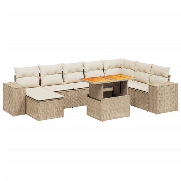 vidaXL Salon de jardin avec coussins 9 Pièces beige résine tressée