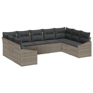 vidaXL Ensemble de Salle à Manger de Jardin de 9 Pièces avec Coussins en Rotin de Poly Gris