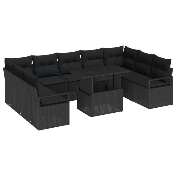 Ensemble de Canapé de Jardin 10 pièces avec Coussins en Poly Rattan Noir