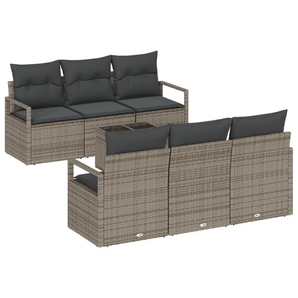 Ensemble de Canapé de Jardin 7 pièces avec Coussins Gris Poly Rattan