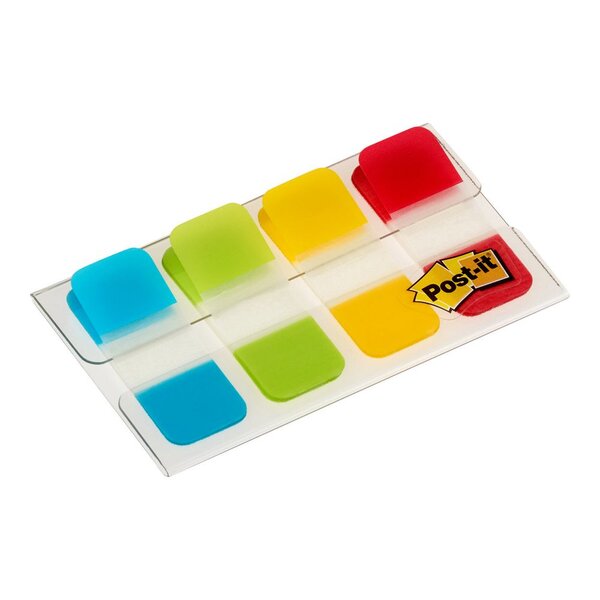 Marque-pages rigides 16 x 38 mm - 4 couleurs assorties (Bleu, Anis, Jaune, Rouge) - 4 x 10 index (paquet 40 unités)