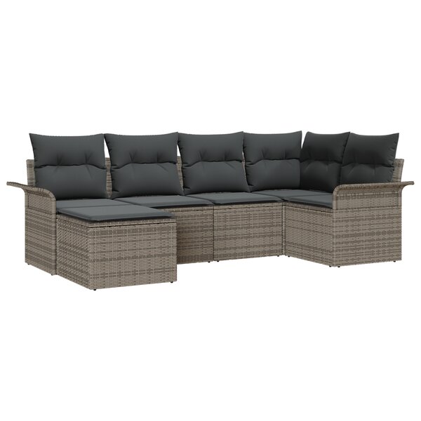 Ensemble de canapé de jardin 6 pièces avec coussins gris en rotin synthétique