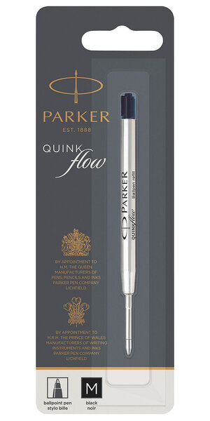 PARKER recharge bille Quinkflow  pointe moyenne  noire  blister X 1