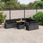 vidaXL Salon de jardin 10 Pièces avec coussins noir résine tressée