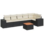 vidaXL Salon de jardin 7 Pièces avec coussins noir résine tressée