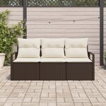 Ensemble de canapé de jardin 3 pièces avec coussins marron poly rattan
