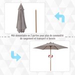 Parasol droit rond grande taille de jardin Ø 2,5 x 2,25H m bois de bambou gris