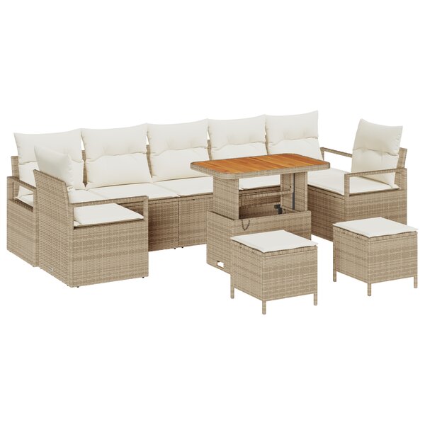 Ensemble de 10 Pièces de Sofa de Jardin avec Coussins Beige Rattan Poly Acacia
