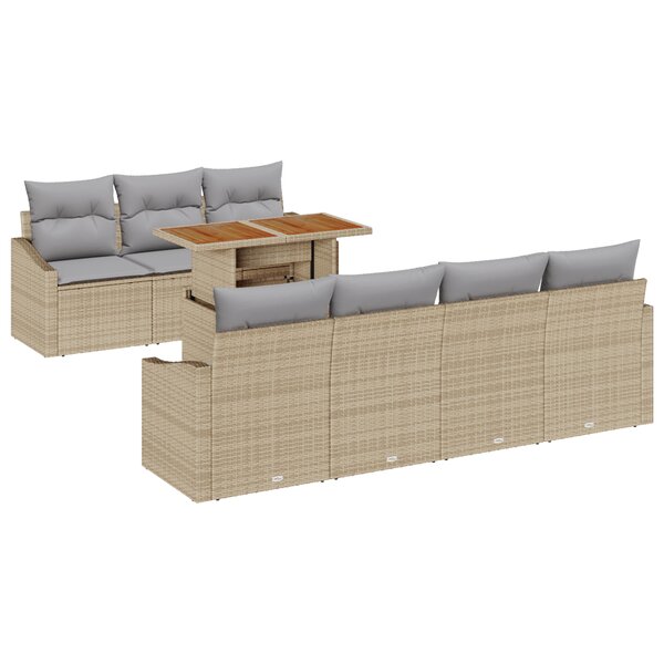 vidaXL Ensemble de jardin 8 pièces avec coussins Beige Rotin Synthétique