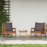 Ensemble de Bistro 3 Pièces avec Coussins en Bois d'Acacia