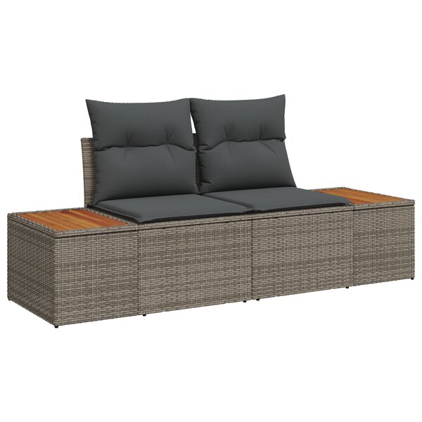 Sofa de jardin 2 places avec coussins gris en poly rotin