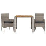 vidaXL Ensemble à manger de jardin et coussins 3 Pièces gris rotin acacia