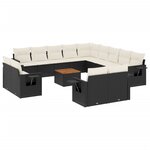 vidaXL Salon de jardin avec coussins 14 Pièces noir résine tressée