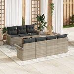 Ensemble de 8 pièces de canapé de jardin avec coussins gris clair en poly rotin