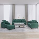 vidaXL Ensemble de canapés 4 Pièces avec coussins Vert foncé Velours