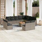 vidaXL Salon de jardin avec coussins 13 Pièces gris résine tressée