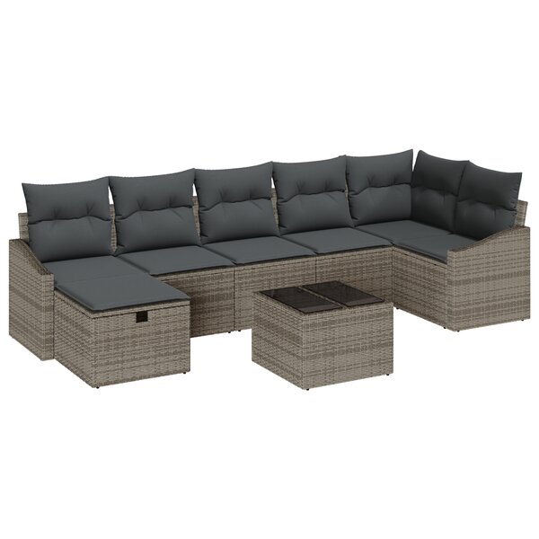 vidaXL Ensemble de canapé de jardin 8 pièces avec coussins Gris en Poly Rattan